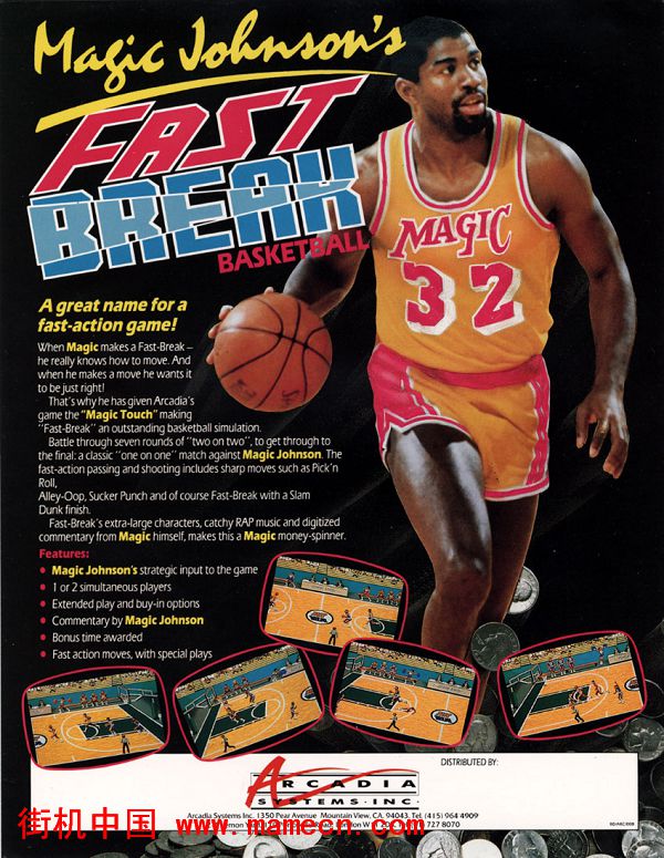 魔术詹斯快攻篮球Magic Johnson's Fast Break街机游戏海报