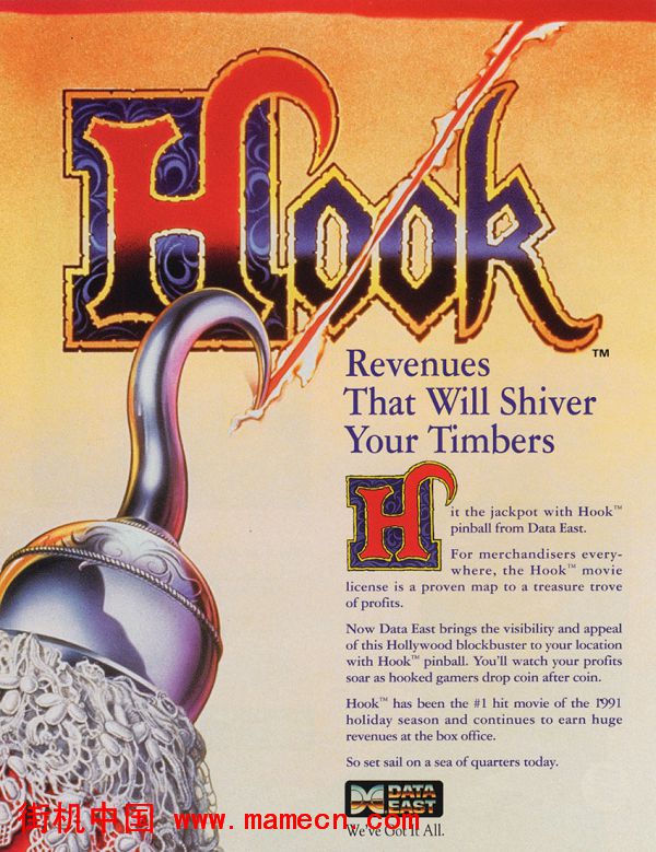 铁钩船长弹珠台Hook(Pinball)街机游戏海报