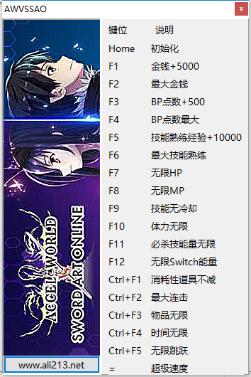 加速世界VS刀剑神域十八项修改器 v1.0 peizhaochen版