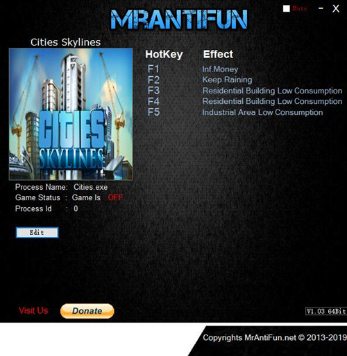 都市天际线五项修改器 v1.12.1 MrAntiFun版
