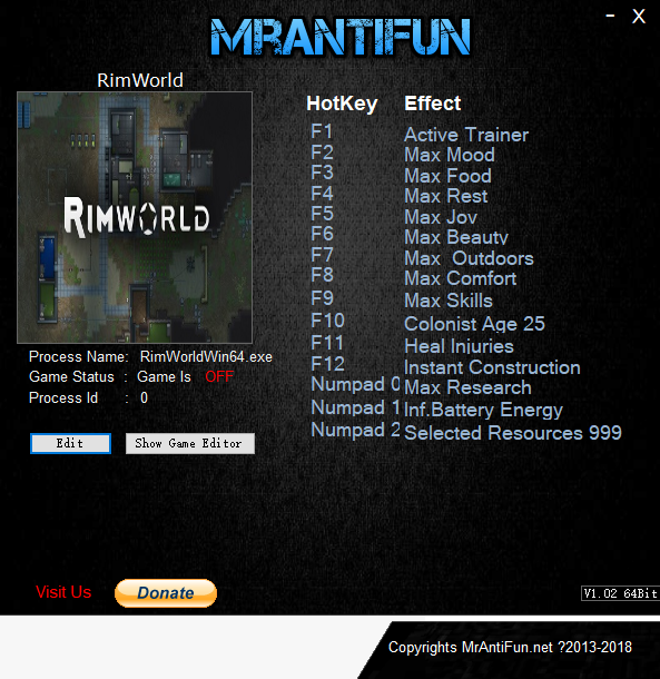 环世界十四项修改器 v1.0.2059 MrAntiFun版[64位]