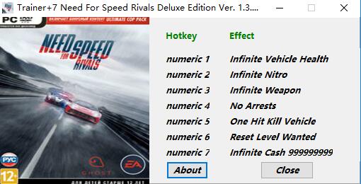 极品飞车18：宿敌七项修改器 v1.3~v1.4 MaxTre版