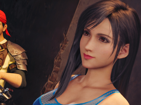 《最终幻想7:重制版》蒂法美艳妆容亮蓝色网状泳装MOD截图